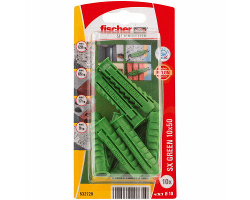 Распорный дюбель fischer SX Green с кромкой экологически чистый, 10x50 мм