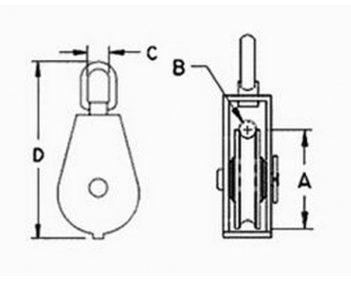Блок одинарный для троса BOMDV с диском и вертлюгом ОЦ, 30 (1 1/4)
