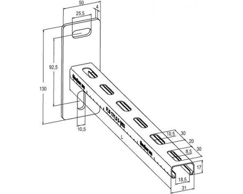 Консоль fischer ALK для монтажной системы FLS оцинкованная, 17x31x1-200 мм