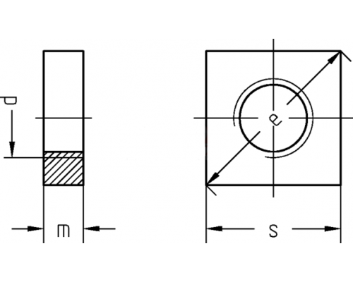 Гайка квадратная DIN 562 низкая оцинкованная, M10